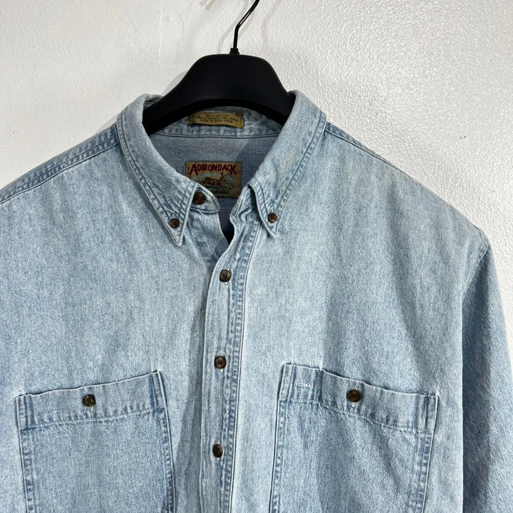 Vtg 90s Adirondack Savile Row Denim Shirt Men XXL Light Wash 90s Cotton Workwear